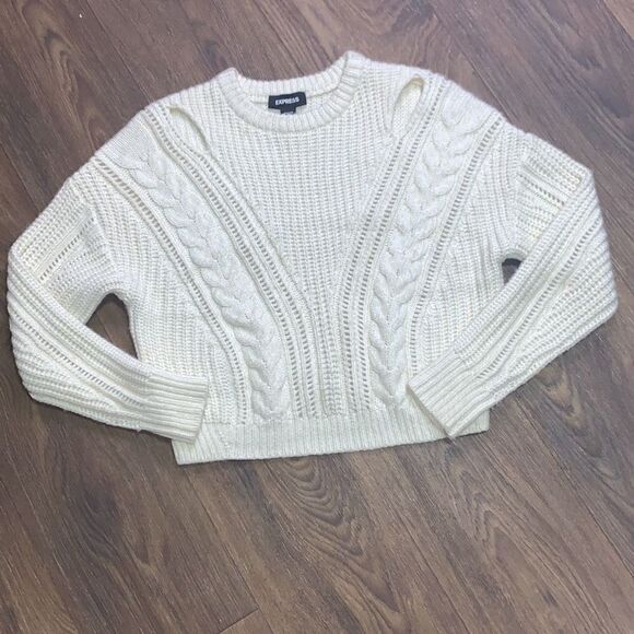 Express‎ off white chic my knit sweater factory distressed soft cozy - Picture 1 of 7